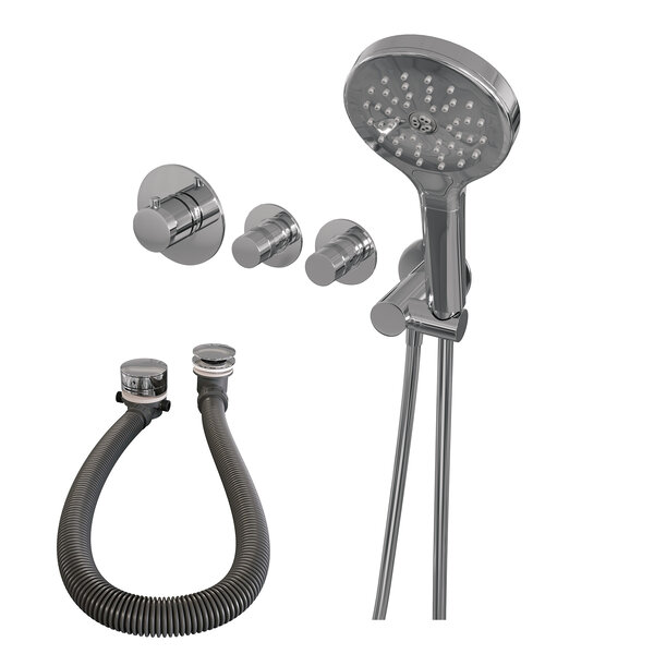 Brauer Brauer Chrome Edition Thermostatische Inbouw Badkraan met Omstel, Badvulcombinatie, Stopkranen, Wandhouder met Wateruitlaat, 3-Standen Handdouche & Doucheslang - Set 2 - Draaiknoppen - Chroom