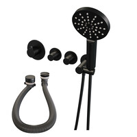 Brauer Brauer Black Edition Thermostatische Inbouw Badkraan met Omstel, Badvulcombinatie, Stopkranen, Wandhouder met Wateruitlaat, 3-Standen Handdouche & Doucheslang - Set 2 - Draaiknoppen - Mat Zwart