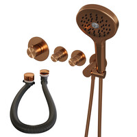 Brauer Brauer Copper Edition Thermostatische Inbouw Badkraan met Omstel, Badvulcombinatie, Stopkranen, Wandhouder met Wateruitlaat, 3-Standen Handdouche & Doucheslang - Set 2 - Draaiknoppen - PVD - Geborsteld Koper