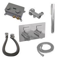 Brauer Brauer Chrome Edition Thermostatische Inbouw Badkraan met Omstel, Badvulcombinatie, Drukknoppen, Wandhouder met Wateruitlaat, Staafhanddouche & Doucheslang - Set 3 - Draaiknoppen - Chroom