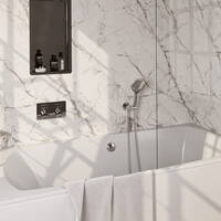 Brauer Brauer Chrome Edition Thermostatische Inbouw Badkraan met Omstel, Badvulcombinatie, Drukknoppen, Wandhouder met Wateruitlaat, 3-Standen Handdouche & Doucheslang - Set 4 - Draaiknoppen - Chroom