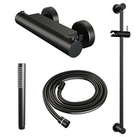 Brauer Brauer Black Edition Doucheset: Thermostatische Opbouwkraan met Glijstang, Staafhanddouche & Doucheslang - Set 1 - Draaiknoppen - Mat Zwart