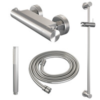 Brauer Brauer Brushed Edition Doucheset: Thermostatische Opbouwkraan met Glijstang, Staafhanddouche & Doucheslang - Set 1 - Draaiknoppen - PVD - Geborsteld RVS