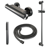 Brauer Brauer Gunmetal Edition Doucheset: Thermostatische Opbouwkraan met Glijstang, Staafhanddouche & Doucheslang - Set 1 - Draaiknoppen - PVD - Geborsteld Gunmetal