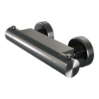 Brauer Brauer Gunmetal Edition Doucheset: Thermostatische Opbouwkraan met Glijstang, Staafhanddouche & Doucheslang - Set 1 - Draaiknoppen - PVD - Geborsteld Gunmetal