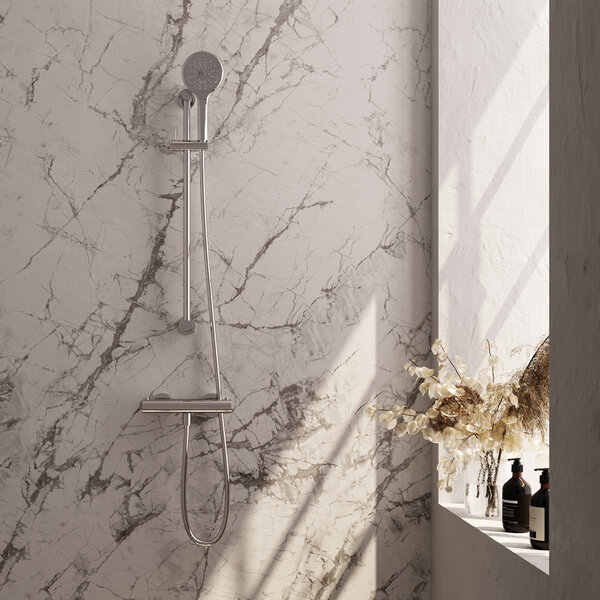 Brauer Brauer Chrome Edition Doucheset: Thermostatische Opbouwkraan met Glijstang, Staafhanddouche & Doucheslang - Set 2 - Draaiknoppen - Chroom