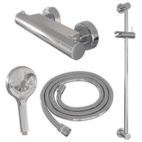 Brauer Brauer Chrome Edition Doucheset: Thermostatische Opbouwkraan met Glijstang, Staafhanddouche & Doucheslang - Set 2 - Draaiknoppen - Chroom