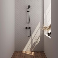 Brauer Brauer Black Edition Doucheset: Thermostatische Opbouwkraan met Glijstang, Staafhanddouche & Doucheslang - Set 2 - Draaiknoppen - Mat Zwart
