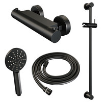 Brauer Brauer Black Edition Doucheset: Thermostatische Opbouwkraan met Glijstang, Staafhanddouche & Doucheslang - Set 2 - Draaiknoppen - Mat Zwart