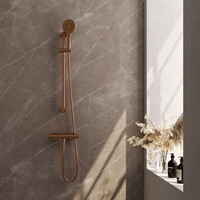 Brauer Brauer Copper Edition Doucheset: Thermostatische Opbouwkraan met Glijstang, Staafhanddouche & Doucheslang - Set 2 - Draaiknoppen - PVD - Geborsteld Koper