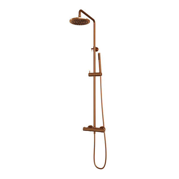 Brauer Brauer Copper Editon Regendoucheset: Thermostatische Opbouwkraan met Omstel, Stijgbuis, Douchekop 20cm, Staafhanddouche & Doucheslang - Set 1 - Draaiknoppen - PVD - Geborsteld Koper