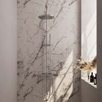 Brauer Brauer Chrome Editon Regendoucheset: Thermostatische Opbouwkraan met Omstel, Stijgbuis, Douchekop 30cm, Staafhanddouche & Doucheslang - Set 3 - Draaiknoppen - Chroom