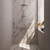 Brauer Brauer Chrome Editon Regendoucheset: Thermostatische Opbouwkraan met Omstel, Stijgbuis, Douchekop 30cm, Staafhanddouche & Doucheslang - Set 3 - Draaiknoppen - Chroom