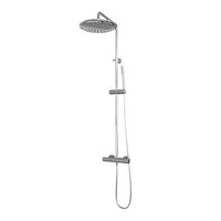 Brauer Brauer Chrome Editon Regendoucheset: Thermostatische Opbouwkraan met Omstel, Stijgbuis, Douchekop 30cm, Staafhanddouche & Doucheslang - Set 3 - Draaiknoppen - Chroom