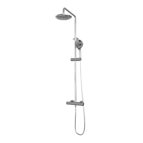 Brauer Brauer Chrome Editon Regendoucheset: Thermostatische Opbouwkraan met Omstel, Stijgbuis, Douchekop 20cm, 3-Standen Handdouche & Doucheslang - Set 2 - Draaiknoppen - Chroom