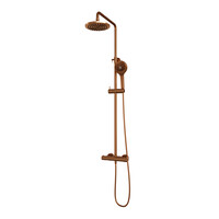 Brauer Brauer Copper Editon Regendoucheset: Thermostatische Opbouwkraan met Omstel, Stijgbuis, Douchekop 20cm, 3-Standen Handdouche & Doucheslang - Set 2 - Draaiknoppen - PVD - Geborsteld Koper