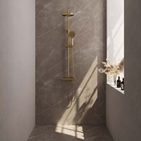 Brauer Brauer Gold Editon Regendoucheset: Thermostatische Opbouwkraan met Omstel, Stijgbuis, Douchekop 20cm, 3-Standen Handdouche & Doucheslang - Set 2 - Draaiknoppen - PVD - Geborsteld Goud