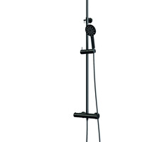 Brauer Brauer Black Editon Regendoucheset: Thermostatische Opbouwkraan met Omstel, Stijgbuis, Douchekop 30cm, 3-Standen Handdouche & Doucheslang - Set 4 - Draaiknoppen - Mat Zwart