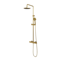 Brauer Brauer Gold Editon Regendoucheset: Thermostatische Opbouwkraan met Omstel, Stijgbuis, Douchekop 20cm, 3-Standen Handdouche & Doucheslang - Set 2 - Draaiknoppen - PVD - Geborsteld Goud