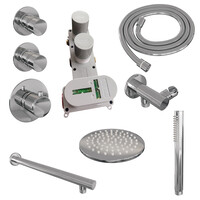 Brauer Brauer Chrome Edition Regendoucheset: Thermostatische Inbouwkraan met Stopkranen, Rechte Wandarm, Douchekop 20cm, Wandhouder met Wateruitlaat, Staafhanddouche & Doucheslang - Set 1 - Draaiknoppen - Chroom