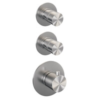 Brauer Brauer Brushed Editon Regendoucheset:  Thermostatische Inbouwkraan met Stopkranen, Rechte Wandarm, Douchekop 20cm, Wandhouder met Wateruitlaat, Staafhanddouche & Doucheslang - Set 1 - Draaiknoppen - PVD - Geborsteld RVS