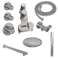 Brauer Brauer Chrome Editon Regendoucheset:  Thermostatische Inbouwkraan met Stopkranen, Rechte Wandarm, Douchekop 30cm, Wandhouder met Wateruitlaat, Staafhanddouche & Doucheslang - Set 2 - Draaiknoppen - Chroom