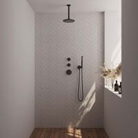 Brauer Brauer Black Editon Regendoucheset:  Thermostatische Inbouwkraan met Stopkranen, Plafondarm, Douchekop 20cm, Wandhouder met Wateruitlaat, Staafhanddouche & Doucheslang - Set 5 - Draaiknoppen - Mat Zwart