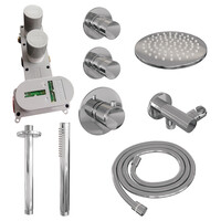 Brauer Brauer Chrome Editon Regendoucheset:  Thermostatische Inbouwkraan met Stopkranen, Plafondarm, Douchekop 30cm, Wandhouder met Wateruitlaat, Staafhanddouche & Doucheslang - Set 6 - Draaiknoppen - Chroom