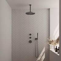 Brauer Brauer Gunmetal Editon Regendoucheset:  Thermostatische Inbouwkraan met Stopkranen, Plafondarm, Douchekop 30cm, Wandhouder met Wateruitlaat, Staafhanddouche & Doucheslang - Set 6 - Draaiknoppen - PVD - Geborsteld Gunmetal