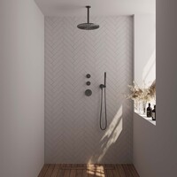 Brauer Brauer Gunmetal Editon Regendoucheset:  Thermostatische Inbouwkraan met Stopkranen, Plafondarm, Douchekop 30cm, Wandhouder met Wateruitlaat, Staafhanddouche & Doucheslang - Set 6 - Draaiknoppen - PVD - Geborsteld Gunmetal