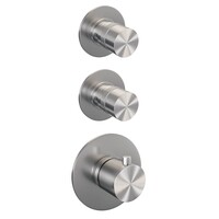Brauer Brauer Brushed Editon Regendoucheset:  Thermostatische Inbouwkraan met Stopkranen, Rechte Wandarm, Douchekop 30cm, Wandhouder met Wateruitlaat, 3-Standen Handdouche & Doucheslang - Set 8 - Draaiknoppen - PVD - Geborsteld RVS