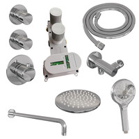 Brauer Brauer Chrome Editon Regendoucheset:  Thermostatische Inbouwkraan met Stopkranen, Gebogen Wandarm, Douchekop 30cm, Wandhouder met Wateruitlaat, 3-Standen Handdouche & Doucheslang - Set 10 - Draaiknoppen - Chroom