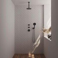 Brauer Brauer Black Editon Regendoucheset:  Thermostatische Inbouwkraan met Stopkranen, Plafondarm, Douchekop 20cm, Wandhouder met Wateruitlaat, 3-Standen Handdouche & Doucheslang - Set 11 - Draaiknoppen - Mat Zwart