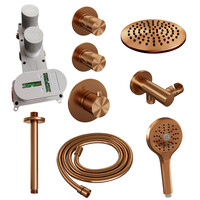 Brauer Brauer Copper Editon Regendoucheset:  Thermostatische Inbouwkraan met Stopkranen, Plafondarm, Douchekop 20cm, Wandhouder met Wateruitlaat, 3-Standen Handdouche & Doucheslang - Set 11 - Draaiknoppen - PVD - Geborsteld Koper