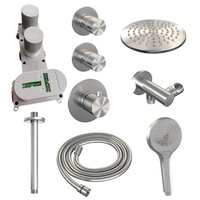 Brauer Brauer Brushed Editon Regendoucheset:  Thermostatische Inbouwkraan met Stopkranen, Plafondarm, Douchekop 20cm, Wandhouder met Wateruitlaat, 3-Standen Handdouche & Doucheslang - Set 11 - Draaiknoppen - PVD - Geborsteld RVS
