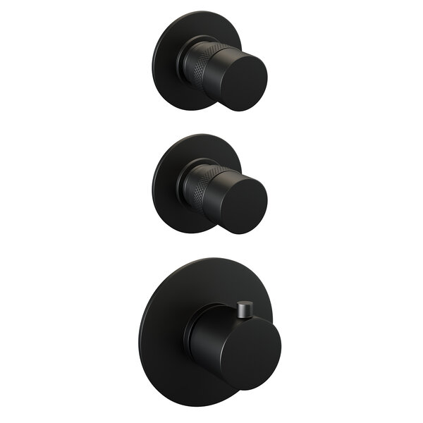 Brauer Brauer Black Editon Regendoucheset:  Thermostatische Inbouwkraan met Stopkranen, Rechte Wandarm, Douchekop 20cm, Glijstang met Wateruitlaat, Staafhanddouche & Doucheslang - Set 13 - Draaiknoppen - Mat Zwart