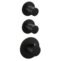 Brauer Brauer Black Editon Regendoucheset:  Thermostatische Inbouwkraan met Stopkranen, Rechte Wandarm, Douchekop 30cm, Glijstang met Wateruitlaat, Staafhanddouche & Doucheslang - Set 14 - Draaiknoppen - Mat Zwart
