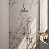 Brauer Brauer Brushed Editon Regendoucheset:  Thermostatische Inbouwkraan met Stopkranen, Rechte Wandarm, Douchekop 30cm, Glijstang met Wateruitlaat, Staafhanddouche & Doucheslang - Set 14 - Draaiknoppen - PVD - Geborsteld RVS
