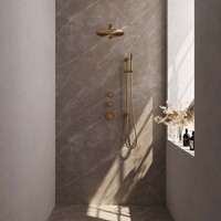 Brauer Brauer Gold Editon Regendoucheset:  Thermostatische Inbouwkraan met Stopkranen, Rechte Wandarm, Douchekop 30cm, Glijstang met Wateruitlaat, Staafhanddouche & Doucheslang - Set 14 - Draaiknoppen - PVD - Geborsteld Goud