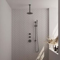 Brauer Brauer Gunmetal Editon Regendoucheset:  Thermostatische Inbouwkraan met Stopkranen, Plafondarm, Douchekop 20cm, Glijstang met Wateruitlaat, Staafhanddouche & Doucheslang - Set 17 - Draaiknoppen - PVD - Geborsteld Gunmetal