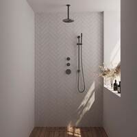 Brauer Brauer Gunmetal Editon Regendoucheset:  Thermostatische Inbouwkraan met Stopkranen, Plafondarm, Douchekop 20cm, Glijstang met Wateruitlaat, Staafhanddouche & Doucheslang - Set 17 - Draaiknoppen - PVD - Geborsteld Gunmetal