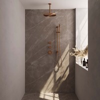 Brauer Brauer Copper Editon Regendoucheset:  Thermostatische Inbouwkraan met Stopkranen, Plafondarm, Douchekop 30cm, Glijstang met Wateruitlaat, Staafhanddouche & Doucheslang - Set 18 - Draaiknoppen - PVD - Geborsteld Koper