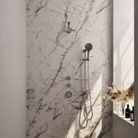 Brauer Brauer Brushed Editon Regendoucheset:  Thermostatische Inbouwkraan met Stopkranen, Rechte Wandarm, Douchekop 20cm, Glijstang met Wateruitlaat, 3-Standen Handdouche & Doucheslang - Set 19 - Draaiknoppen - PVD - Geborsteld RVS