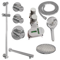 Brauer Brauer Chrome Editon Regendoucheset:  Thermostatische Inbouwkraan met Stopkranen, Rechte Wandarm, Douchekop 30cm, Glijstang met Wateruitlaat, 3-Standen Handdouche & Doucheslang - Set 20 - Draaiknoppen - Chroom
