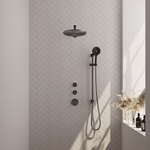 Brauer Edition Thermostatische Inbouw Regendoucheset met Stopkranen - 30cm - Geborsteld Gunmetal