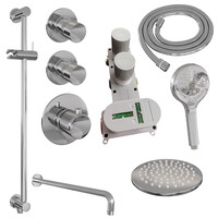 Brauer Brauer Chrome Editon Regendoucheset:  Thermostatische Inbouwkraan met Stopkranen, Gebogen Wandarm, Douchekop 30cm, Glijstang met Wateruitlaat, 3-Standen Handdouche & Doucheslang - Set 22 - Draaiknoppen - Chroom