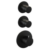 Brauer Brauer Black Editon Regendoucheset:  Thermostatische Inbouwkraan met Stopkranen, Gebogen Wandarm, Douchekop Ø30cm, Glijstang met Wateruitlaat, 3-Standen Handdouche & Doucheslang - Set 22 - Draaiknoppen - Mat Zwart