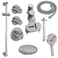 Brauer Brauer Chrome Editon Regendoucheset:  Thermostatische Inbouwkraan met Stopkranen, Plafondarm, Douchekop 20cm, Glijstang met Wateruitlaat, 3-Standen Handdouche & Doucheslang - Set 23 - Draaiknoppen - Chroom