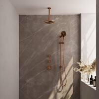 Brauer Brauer Copper Editon Regendoucheset:  Thermostatische Inbouwkraan met Stopkranen, Plafondarm, Douchekop 20cm, Glijstang met Wateruitlaat, 3-Standen Handdouche & Doucheslang - Set 23 - Draaiknoppen - PVD - Geborsteld Koper