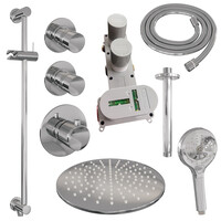 Brauer Brauer Chrome Editon Regendoucheset:  Thermostatische Inbouwkraan met Stopkranen, Plafondarm, Douchekop 30cm, Glijstang met Wateruitlaat, 3-Standen Handdouche & Doucheslang - Set 24 - Draaiknoppen - Chroom